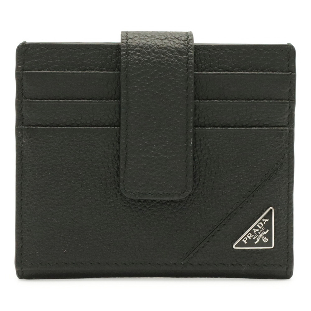 PRADA Triangle Business Card Holder/Card Case, Leather, Black (NERO) 2MC049
